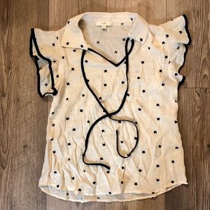 Cream cat blouse in S